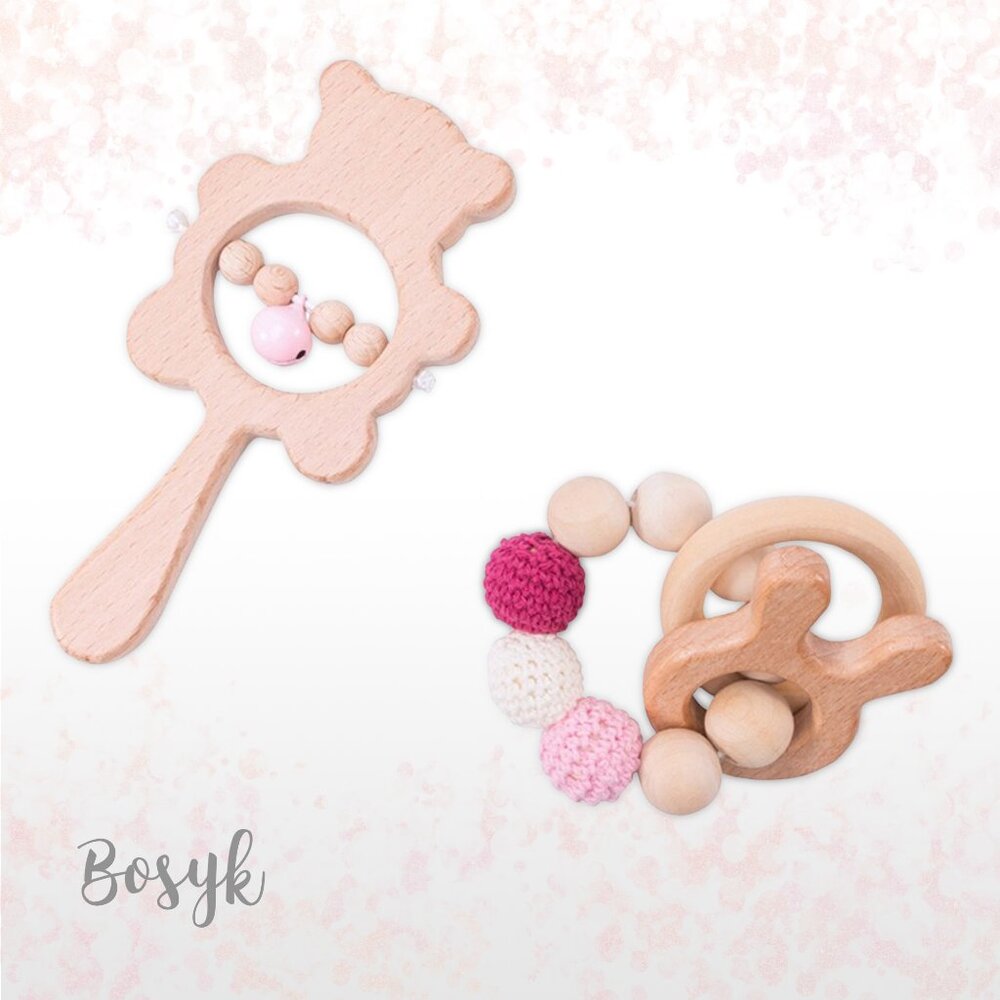 NEW - Rabbit Set  PinkTeether Wooden Rattles - Picture 2 of 5